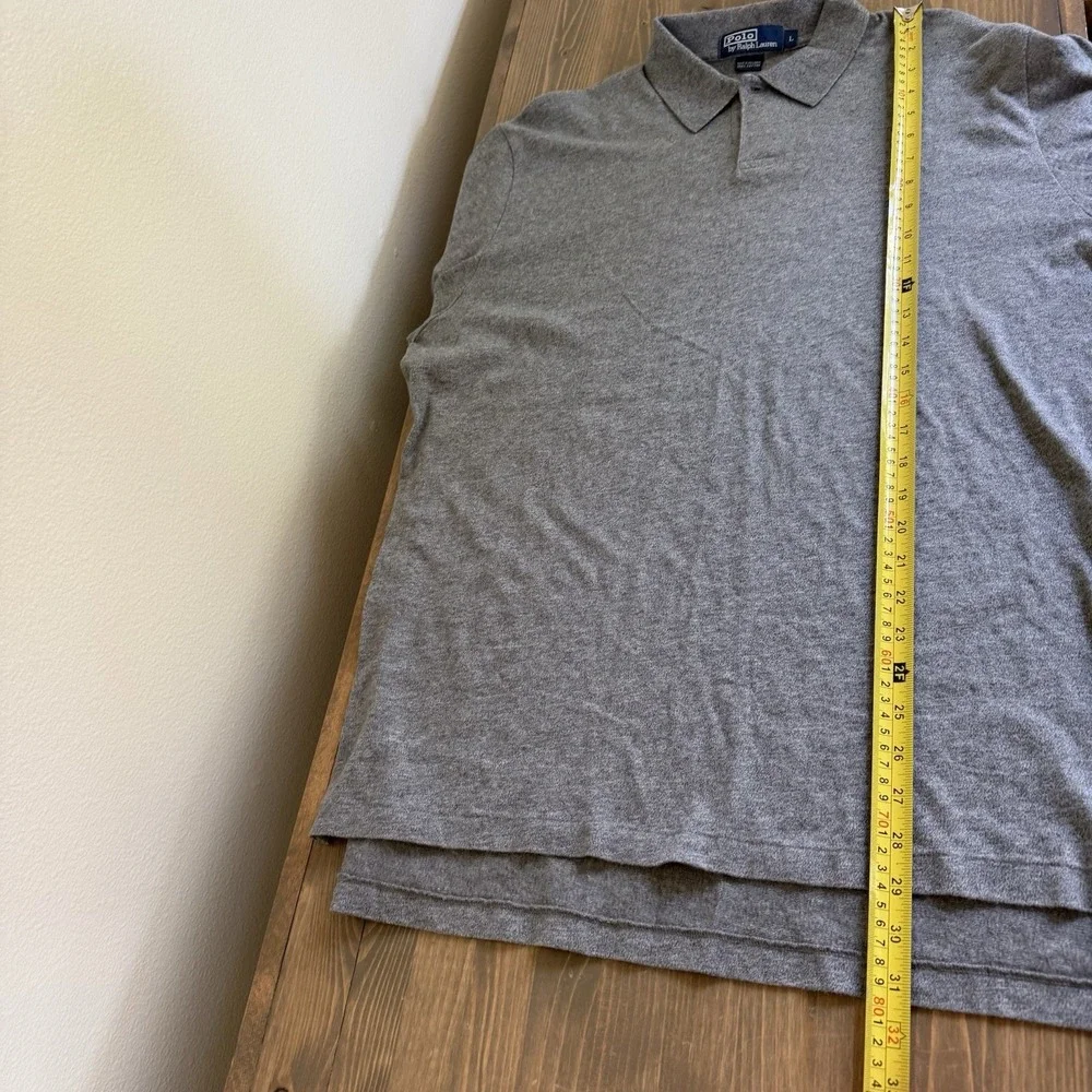 Polo By Ralph Lauren Mens Large Grey 100% Cotton Long Long Sleeve Polo Shirt